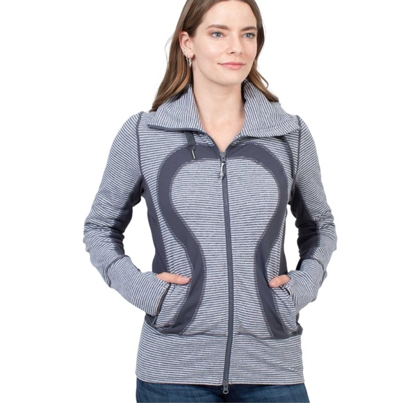 Lululemon Women's Striped Full Zip-Up Athletic Hoodie Jacket Size 12 - Picture 2 of 7